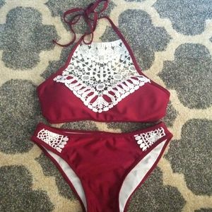 Shein Maroon Lace Bikini Size Small NWOT